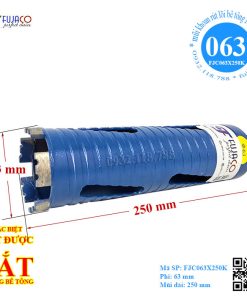 Mũi khoan rút lõi khô phi 63 x 250 mm